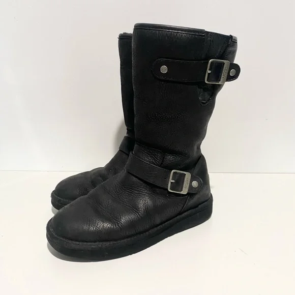 Women UGG Australia Sutter‎ Boot 1005374 Black Leather Size 6 - Picture 4 of 8